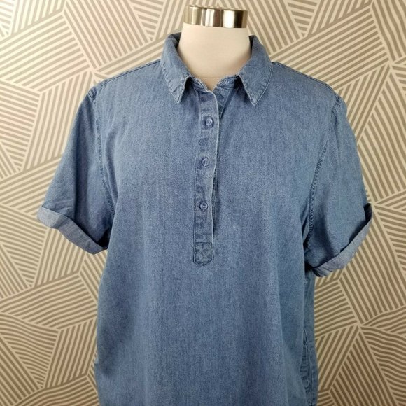 Plus Size 2X 18/20 Denim Shirt Dress Jean Chambray - Picture 2 of 6